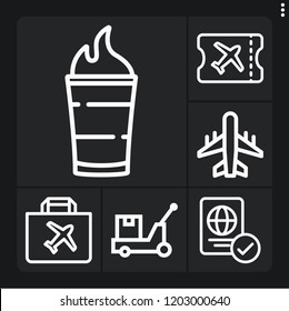 Set of 6 business outline icons such as b, logistics, aeroplane, duty free, passport