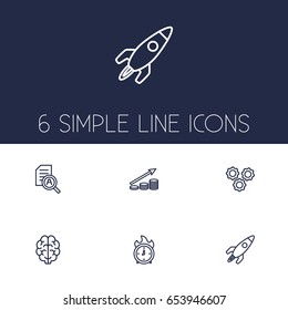 Set Of 6 Business Outline Icons Set.Collection Of Brain, Research, Startup And Other Elements.