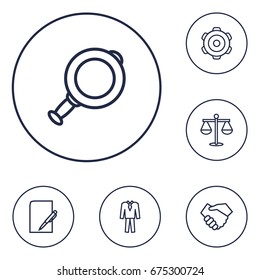 Set Of 6 Business Outline Icons Set.Collection Of Scales, Suit, Paper And Other Elements.