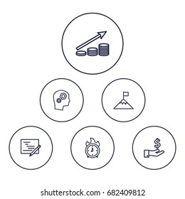 Set Of 6 Business Outline Icons Set.Collection Of Planning, Money Saving, Deadline And Other Elements.