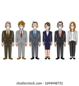 Set of 6 business persons with masks Men and women without poses