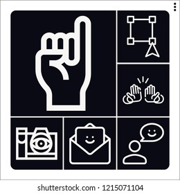 Set of 6 businessman outline icons such as select, feedback, thought camera, high five