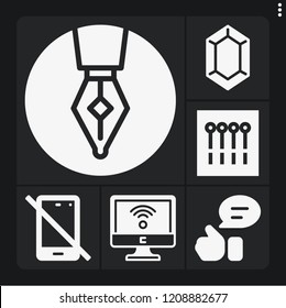 Set of 6 button filled icons such as wifi, pen, thumbs up, zelda, no phone