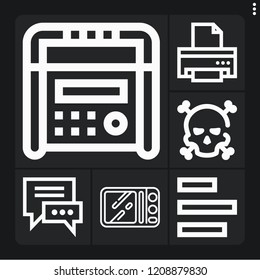 Set of 6 button outline icons such as danger, radio, microwave, chatting, printer