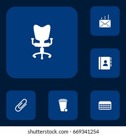 Set Of 6 Cabinet Icons Set.Collection Of Trash Can, Clip, Address Book And Other Elements.
