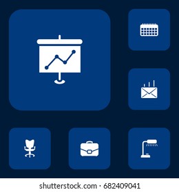 Set Of 6 Cabinet Icons Set.Collection Of Calendar, Mail, Office Chair And Other Elements.