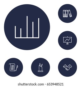 Set Of 6 Cabinet Outline Icons Set.Collection Of Agreement, Document Case, Chart And Other Elements.