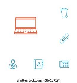 Set Of 6 Cabinet Outline Icons Set.Collection Of Notebook, Administrator, Contacts And Other Elements.