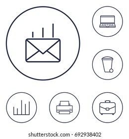 Set Of 6 Cabinet Outline Icons Set.Collection Of Recycle Bin, Portfolio, Post And Other Elements.