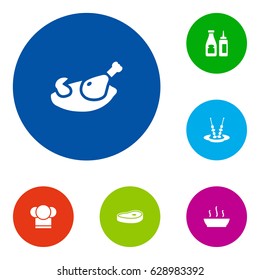 Set Of 6 Cafe Icons Set.Collection Of Broth, Grill, Meat And Other Elements.