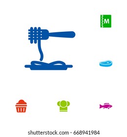 Set Of 6 Cafe Icons Set.Collection Of Book, Sweet, Tuna And Other Elements.