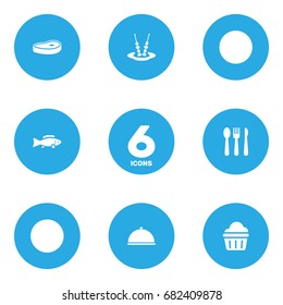 Set Of 6 Cafe Icons Set.Collection Of Canape, Sweet, Tray And Other Elements.