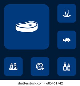 Set Of 6 Cafe Icons Set.Collection Of Condiments, Tuna, Canape And Other Elements.