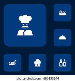Set Of 6 Cafe Icons Set.Collection Of Cook, Food, Grill And Other Elements.
