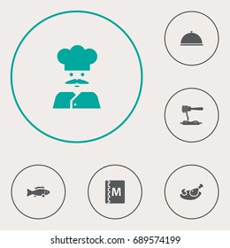 Set Of 6 Cafe Icons Set.Collection Of Cook, Book, Tray And Other Elements.