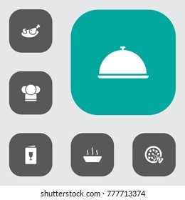 Set Of 6 Cafe Icons Set.Collection Of Pepperoni, Chef, Alcohol And Other Elements.