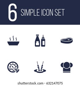 Set Of 6 Cafe Icons.Collection Of Broth, Meat, Catsup And Other Elements.
