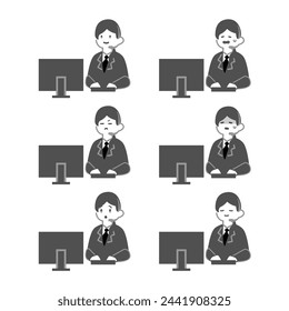 Set of 6 call center women with different expressions