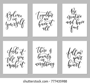 Set of 6 calligraphy quotes. Hand-lettered inspirational quotes