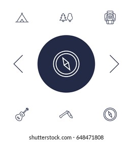 Set Of 6 Camping Outline Icons Set.Collection Of Compass, Guitar, Penknife And Other Elements.