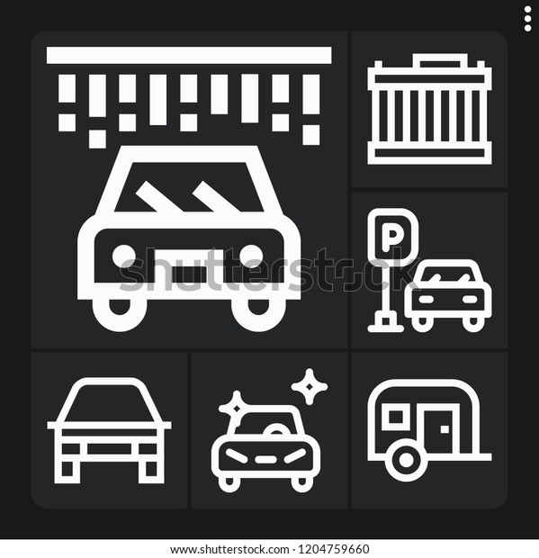 Set of 6 car outline icons such as radiator,\
clean car, parking