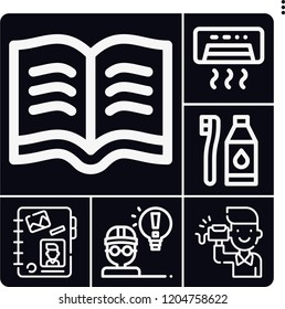 Set of 6 caucasian outline icons such as architect, tooth brush, friend, air conditioner, read