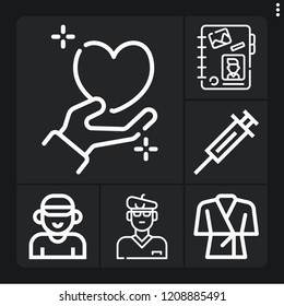 Set of 6 caucasian outline icons such as artist, vaccine, boyfriend, bathrobe, friend