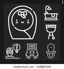 Set of 6 caucasian outline icons such as conversation, architect, barbecue, bathtub, pacifier