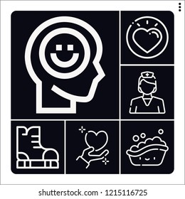 Set of 6 caucasian outline icons such as love, happiness, nurse, affection, ice skate