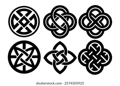 set of 6 Celtic knot silhouette vector cartoon illustration