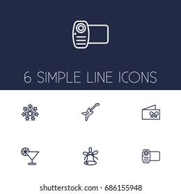 Set Of 6 Cheerful Outline Icons Set.Collection Of Card, Decorative, Stars And Other Elements.
