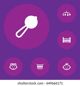 Set Of 6 Child Icons Set.Collection Of Barrel, Girl, Maraca And Other Elements.