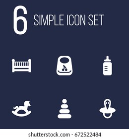 Set Of 6 Child Icons Set.Collection Of Toy, Teat, Milk And Other Elements.