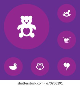 Set Of 6 Child Icons Set.Collection Of Equine, Decoration, Bear And Other Elements.