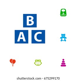 Set Of 6 Child Icons Set.Collection Of Breastplate, Girl, Abc Block And Other Elements.