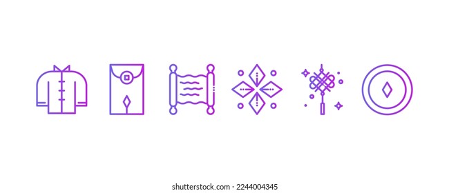 Set of 6 Chinese new year Line Gradient icons, thin icon Line style, vector illustration