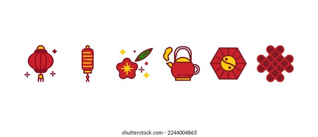 Set of 6 Chinese new year icons Filled, thin icon Line style, vector illustration