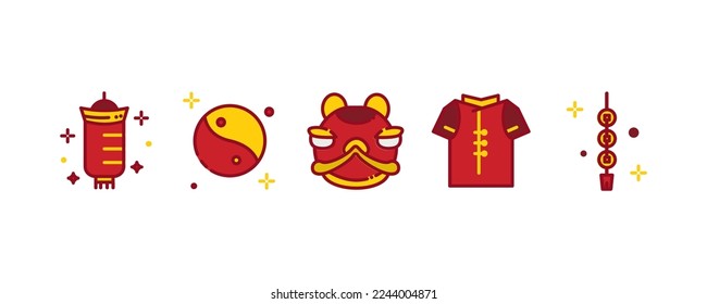 Set of 6 Chinese new year icons Filled, thin icon Line style, vector illustration