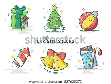 Set of 6 Christmas icon vector illustration
