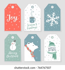 Set of 6 Christmas tags with hand drawn decorative elements and lettering