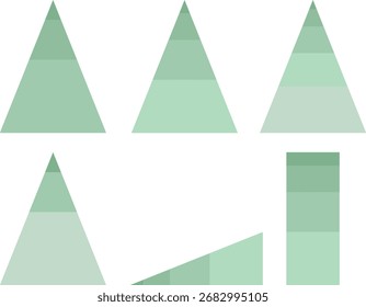Um conjunto de 6 formas clássicas em tons verdes mudos, perfeito para apresentações e documentos. Inclui pirâmides, retângulos empilhados e blocos em camadas para facilitar a visualização de estruturas.