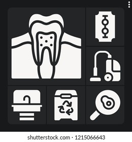 Set of 6 clean filled icons such as tooth, vacuum cleaner, recycle, sink, fried egg