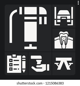 Set of 6 clean filled icons such as tooth, wash, notepad, lift, picnic table