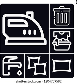 Set of 6 clean outline icons such as trash, water, soak, pillow