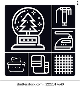 Set of 6 clean outline icons such as snow ball, polish, iron, towel, tablecloth