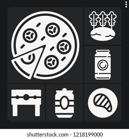 Set of 6 closeup filled icons such as punishment, celery, pizza, soda, steak