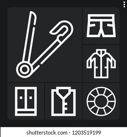 Set of 6 clothing outline icons such as  lab coat, shorts, shirt, closet
