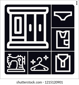 Set of 6 clothing outline icons such as hanger, underwear, closet, shirt, sewing machine