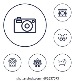 Set Of 6 Cocktail Outline Icons Set.Collection Of Stars, Amplifier, Event And Other Elements.