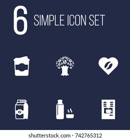 Set Of 6 Coffee Icons Set. Collection Of Plastic Cup, Timber, Cappuccino And Other Elements.